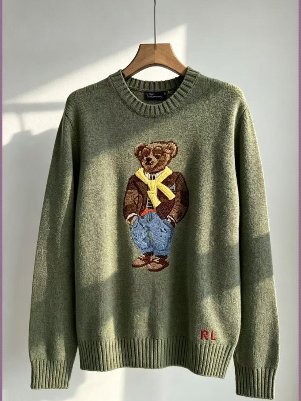 Polo Ralph Lauren Olive Bear Intarsia Knit Jumper Brand New
